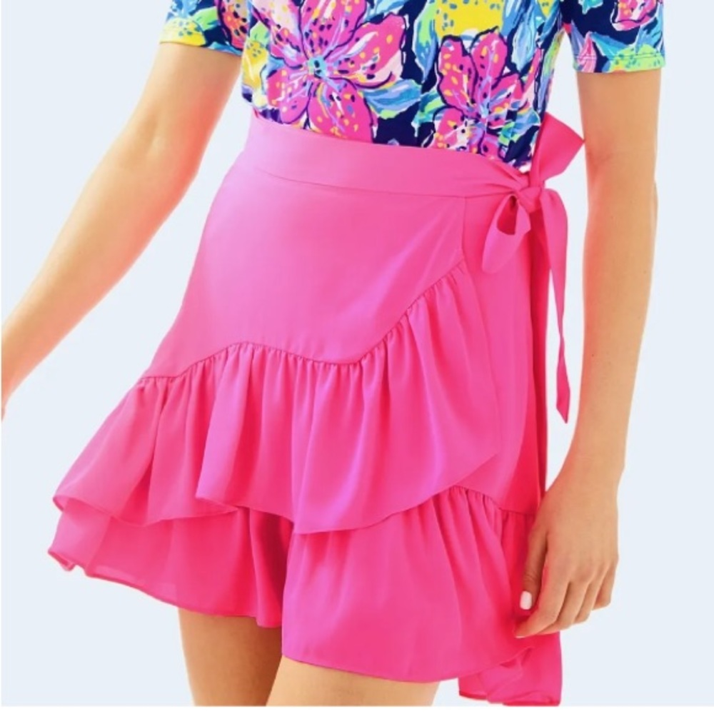 Lilly Pulitzer Pink Cosmo Nessa Ruffled Bow Skirt Sz 4